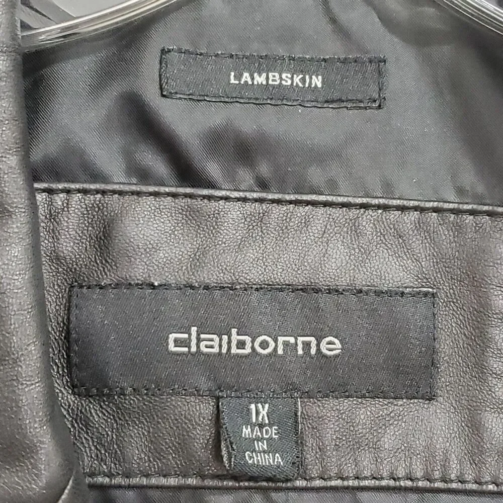Claiborne Longer Coat Men 1X Black Lambskin Leather Jacket 3 Button Lined Blazer